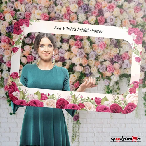 Miniatura 2 de Marco de fotos de novia personalizado con rosas en tonos fucsia, marco de fotos personalizado con rubor, accesorio de fotos de rosas florecientes