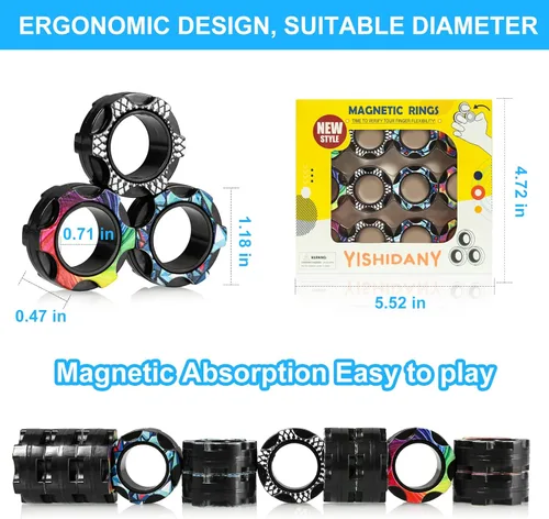 Miniatura 2 de 12Pcs Magnetic Rings Fidget Toys Pack, Magnets Finger Spinner for ADHD Stress Relief, Tire Style Magical Fidget Rings for Training Relieves Autism
