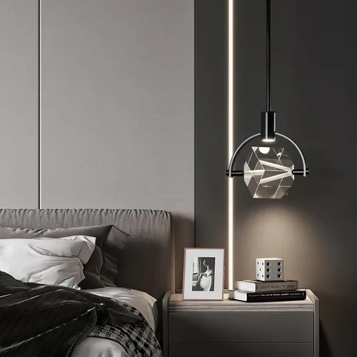 Miniatura 4 de Lámpara colgante de techo para isla de cocina, moderna mini luz colgante LED integrada, lámpara colgante de cristal en negro, dormitorio, comedor