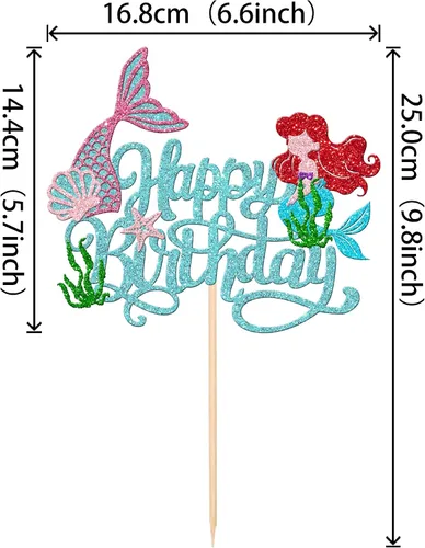 Miniatura 2 de 1 PCS Decoración para Pastel de Feliz Cumpleaños - Estrella de Mar, Madera de Mar, Conchas Marinas, Cola de Sirena para Decoraciones de Fiesta