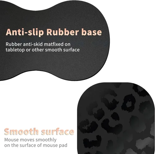Miniatura 5 de Almohadilla ergonómica para reposamuñecas de leopardo negro + bonita alfombrilla para mouse + portavasos de espuma, espuma viscoelástica con base