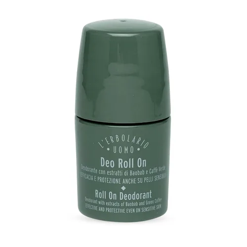 L'Erbolario Uomo Roll On Desodorante para hombre con baobab y extracto de café verde, inhibe olores, suaviza la piel, para todo tipo de piel, 1.6