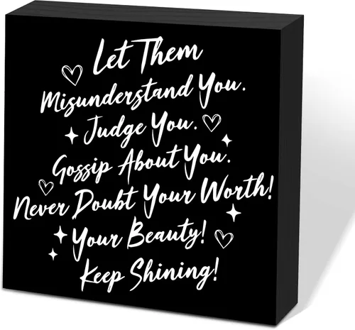 Miniatura 27 de Letrero de caja de madera Let Them de 5 x 5 pulgadas, letrero de escritorio estilo granja Boss Lady decoración de cubículo de oficina, accesorios