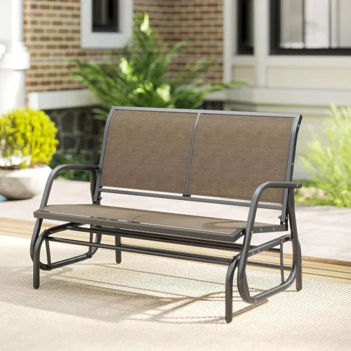 Miniatura 8 de Outsunny Banco planeador para 2 personas para exteriores, silla mecedora doble para patio, sofá biplaza con marco de acero recubierto de polvo