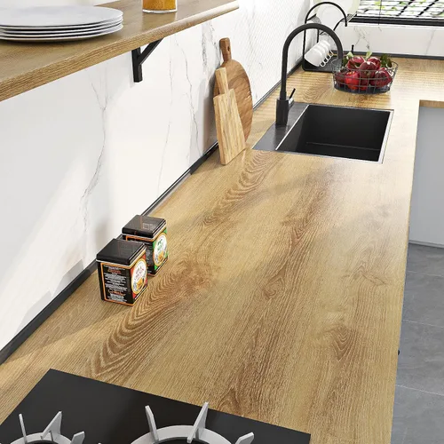 Miniatura 11 de Livelynine Papel adhesivo de grano de madera de carbón para encimeras de escritorio, impermeable, autoadhesivo, papel tapiz de mesa de cocina