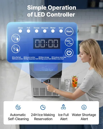 Miniatura 5 de VEVOR Máquina comercial para hacer hielo, 80 libras/24 horas con capacidad de almacenamiento de 13 libras, encimera, independiente/debajo