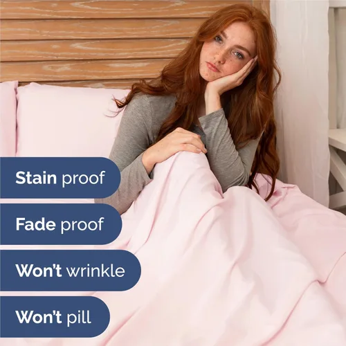 Miniatura 5 de Juego de sábanas tamaño King de 4 piezas, cómodo, transpirable y refrescante, ropa de cama de lujo de hotel para mujeres, hombres, niños, 30 - Rosa