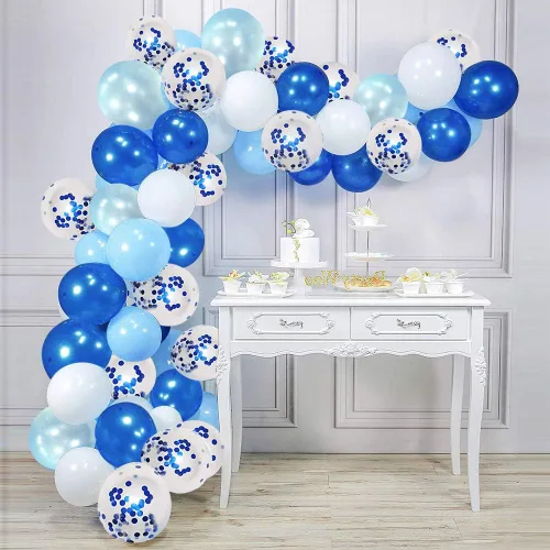 Miniatura 6 de Globos de látex de confeti azul real, 50 globos de 12.0 in, azul claro y blanco para fiesta de cumpleaños, boda decoración Azul y blanco