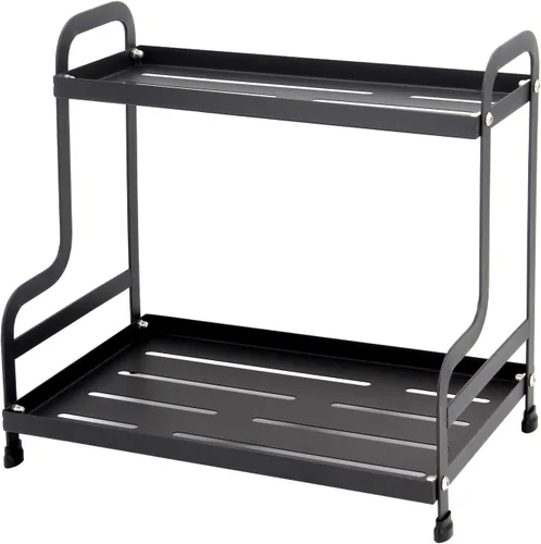 Miniatura 8 de Estante organizador de metal de 2 niveles para baño y cocina, almacenamiento de encimera resistente, organizador de cosméticos y especias debajo