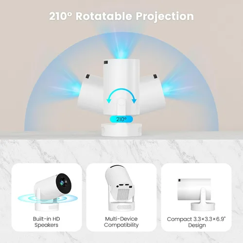 Miniatura 6 de Mini proyector portátil con soporte 4K, Bluetooth 5.4 WIFI6, altavoz base de sonido de 5 vatios, 160 ANSI, Android 11, rotación de 210°, proyector