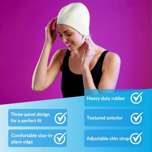 Miniatura 3 de Sporti Gorro de Natación de Burbujas, Gorro de Baño de Protección para Mujeres, Agarre Interior Antideslizante, Hecho de Látex/Goma y Mantiene