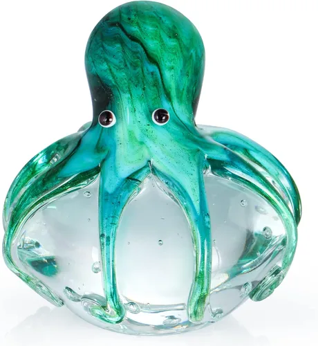 Miniatura 2 de Figura de pulpo de vidrio soplado a mano, bonito pisapapeles de animales marinos, estatua náutica coleccionable para el hogar, oficina, fiesta