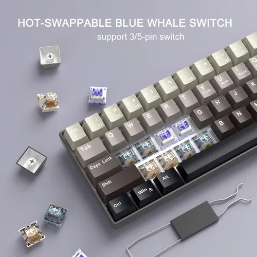 Miniatura 2 de MageGee Teclado mecánico portátil 60% para juegos, interruptor de ballena azul intercambiable en caliente, retroiluminación RGB compacto de 68