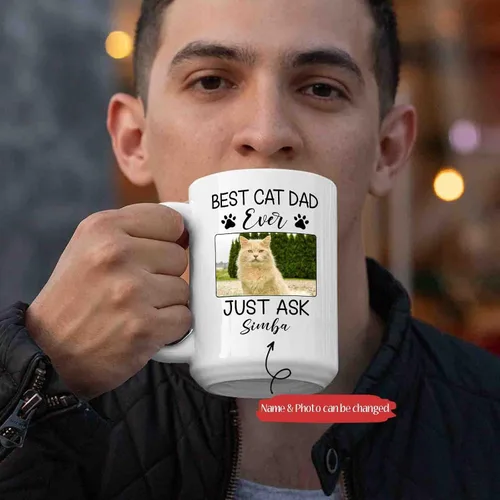 Miniatura 2 de Taza de café personalizada con foto de gato, taza de café para amantes de los gatos con nombre, con texto en inglés "It's Too Peopley Outside Cat