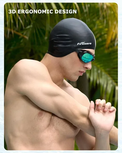 Miniatura 8 de Firesara Gorra de natación, gorra de natación original actualizada 3D, diseño ergonómico cómodo, duradero, protección para los oídos, para mujeres