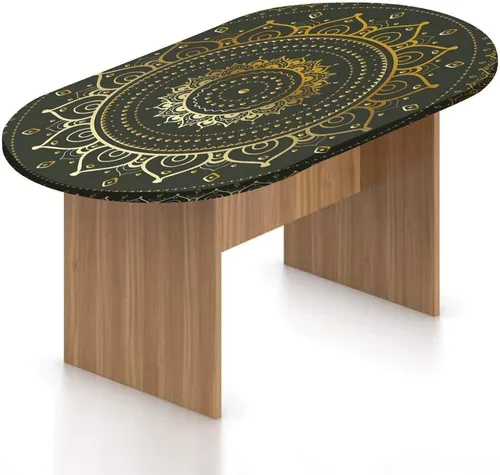 Miniatura 22 de XISUNYA Mantel ovalado ajustable de poliéster elástico con mandala dorada, mantel redondo vintage con estampado de loto, se adapta a mesas ovaladas
