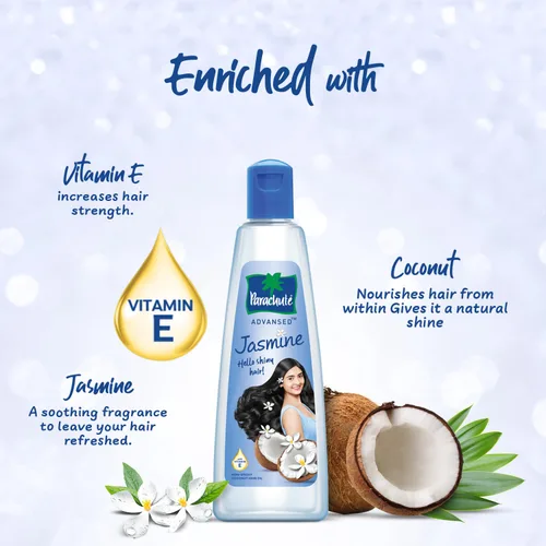 Miniatura 5 de Parachute Advansed Aceite de coco enriquecido con jazmín con vitamina E para un cabello fuerte y brillante. Repara y fortalece el cabello. Para todo