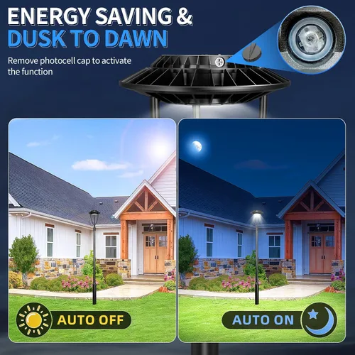 Miniatura 5 de ADUB Luz de poste LED con fotocélula de 60 W, 48 W, 36 W, luces superiores de poste de 3000 K, 4000 K, 5000 K, potencia ajustable y CCT, lámpara