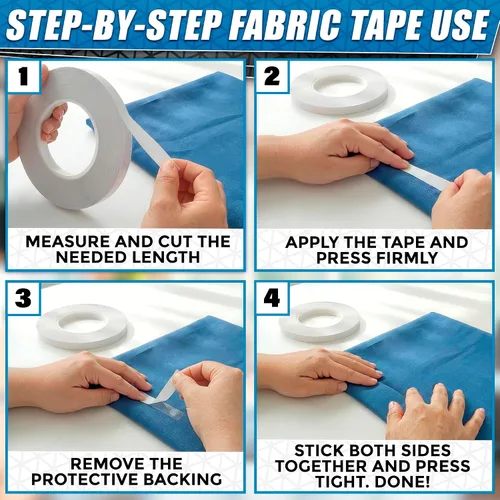 Miniatura 4 de Cinta de dobladillo sin coser sin planchado para el hogar, 0.4 pulgadas x 60 yardas, cinta acrílica transparente ultra fina de doble cara para ropa