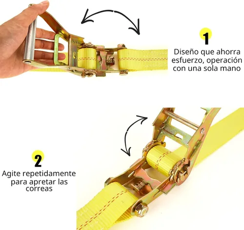 Miniatura 5 de Paquete de 4 correas de trinquete de 2 pulgadas, correas de amarre resistentes de 20 pies con doble gancho en J, resistencia a la rotura de 10,000