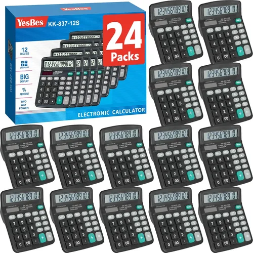 Miniatura 9 de Paquete de 12 calculadoras a granel, calculadoras de escritorio de 12 dígitos con pantalla LCD grande y botón sensible, energía solar y batería