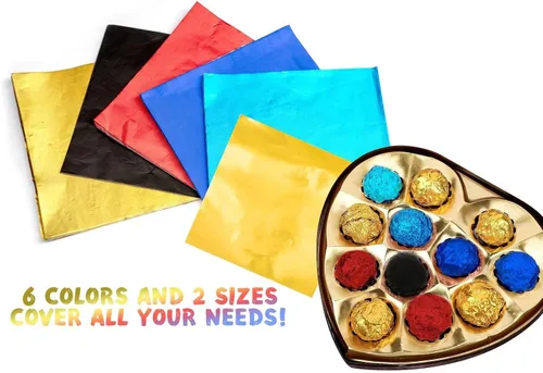 Miniatura 5 de Envoltura de papel de aluminio de 7.8 pulgadas, 100 unidades de envoltorios grandes de barra de caramelo de chocolate, papeles de regalo cuadrados