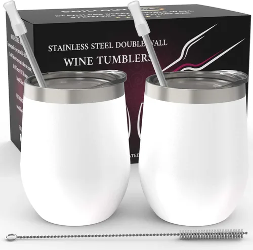 CHILLOUT LIFE Vasos Térmicos de Vino de Acero Inoxidable de 12 oz Paquete de 2 - Vasos de Vino con Aislamiento al Vacío de Doble Pared con Tapas y