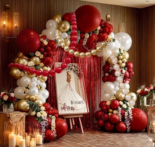 Miniatura 8 de Arco de globos de oro rojo y blanco, doble relleno, kit de guirnalda de globos de enlace rojo, cortina de flecos para cumpleaños, despedida de Oro