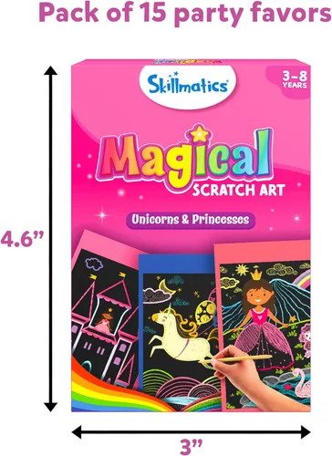 Miniatura 2 de Skillmatics Suministros de fiesta (Paquete de 15) - Juego de arte mágico de rascar para niños, unicornios y princesas, bolsa de regalo rosa