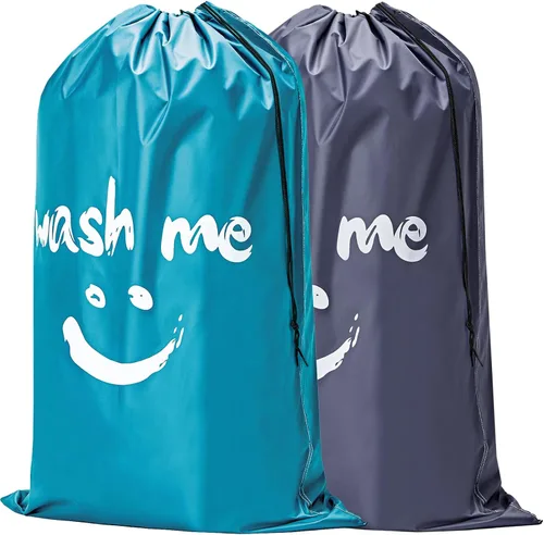 Miniatura 12 de HOMEST Paquete de 2 bolsas de lavandería de viaje XL Wash Me con correa, organizador de ropa sucia, lo suficientemente grande como para contener 4