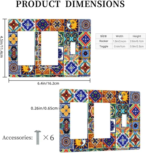Miniatura 5 de Talavera - Azulejos mexicanos con 1 palanca, 2 placas de pared, placas de pared para decorar tomas de corriente, placa de interruptor decorativa