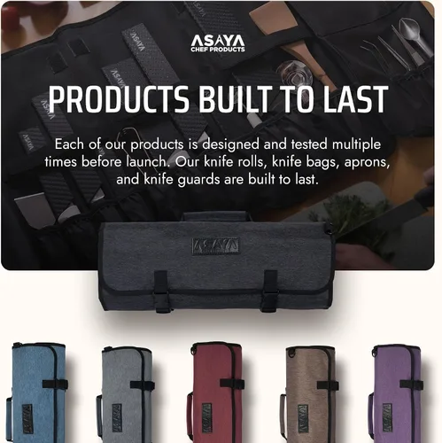 Miniatura 6 de Asaya Bolsa enrollable para cuchillos de chef, 20 bolsillos en total para cuchillos y utensilios de cocina, fabricada con nailon encerado resistente