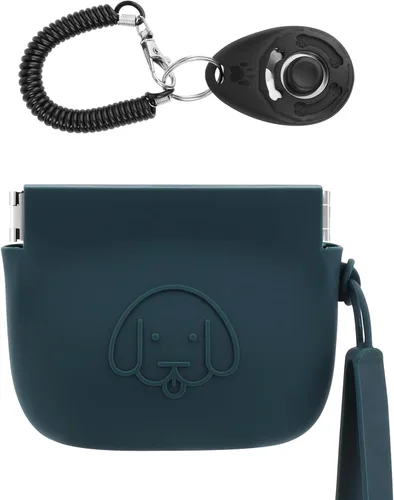 WALLFID Bolsa de silicona para golosinas para perros, cierre automático, con clic para entrenamiento de mascotas, bolsa de senderismo para perros y