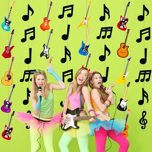 Miniatura 5 de 8 guirnaldas colgantes de fiesta musical para cumpleaños, decoración musical para colgar notas musicales, guirnaldas de techo para músico, fiesta