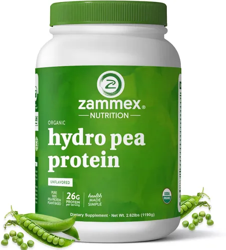 Zammex Proteína orgánica de guisante en polvo, 0.92 oz de proteína, BCAA, a base de plantas, 100% proteína de guisante vegana, sin gluten, apto para