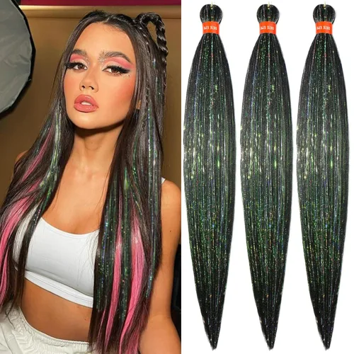Miniatura 12 de Cabello trenzado preestirado ombré, extensiones de cabello trenzado sedoso, sin picazón, trenzas de cabello trenzado de ganchillo con textura Yaki