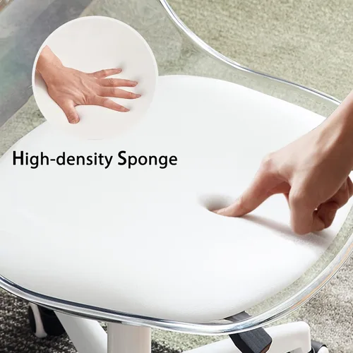 Miniatura 7 de Silla de escritorio transparente con cojín suave de piel sintética, silla de oficina en casa con ruedas, silla de plástico giratoria sin brazos