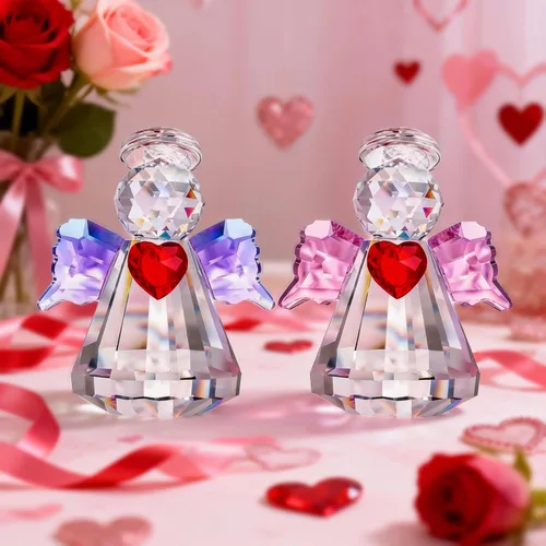 Miniatura 8 de HDCRYSTALGIFTS Juego de 2 figuras coleccionables de ángel guardián de cristal, adornos de ángel de cristal de 2.5 pulgadas para Navidad, Acción