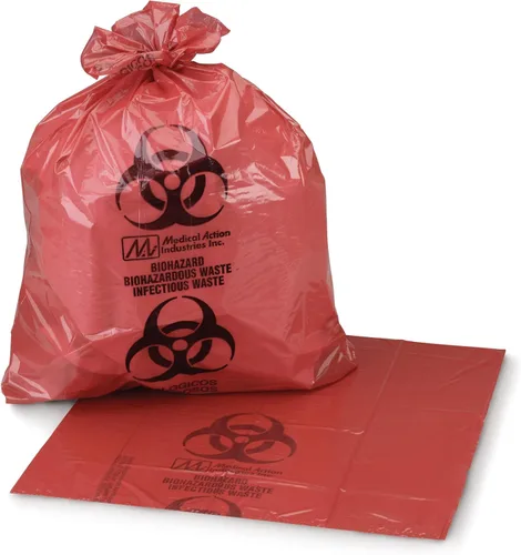McKesson Bolsa de basura infecciosa, riesgo biológico, fondo sellado con estrellas, rojo, 1.5 mil, 1 a 3 galones, 11 x 14 pulgadas, 50 unidades