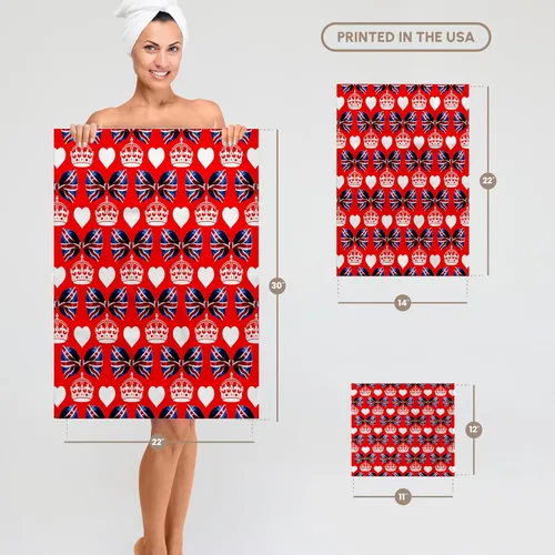 Miniatura 6 de 3dRose British Union Jack Bow Ties, Crowns and Hearts on Red Background 22x30 Bath Hand Pool Towel