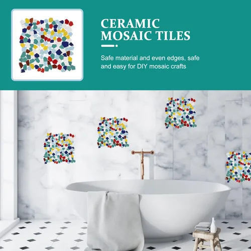 Miniatura 8 de Azulejos de mosaico de cerámica para manualidades a granel, azulejos de mosaico verde de varios tamaños y formas, azulejos de porcelana rotos