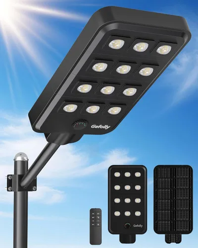 Miniatura 13 de Gefolly G-15000W Luz solar de calle al aire libre, 6500K gran angular luz de estacionamiento comercial del atardecer al amanecer IP67 seguridad