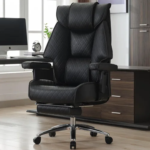 Miniatura 17 de EXCEBET Silla de oficina grande y alta con reposapiés, silla de oficina ejecutiva de piel sintética con respaldo alto, 400 libras, sillas Blanco