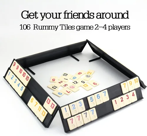 Miniatura 5 de Rummy Cube Game Original Rummy Tiles Juego de viaje con 4 estantes antideslizantes, funda de transporte rígida de EVA, números codificados por