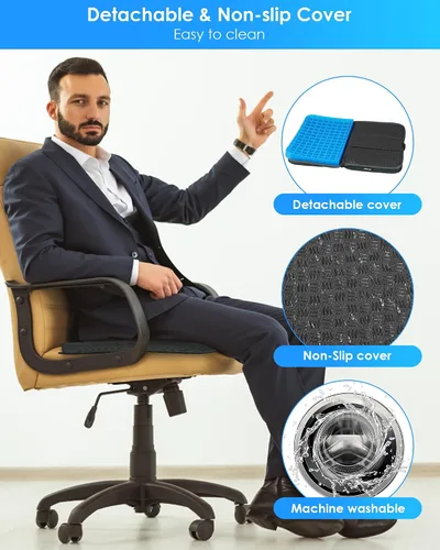 Miniatura 8 de WISIMMALL Cojín de asiento de gel, cojín de viaje portátil para sentarse por mucho tiempo, grueso y plegable, 14.5 x 10.5 pulgadas, cojín de asiento