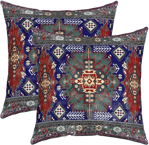 Miniatura 5 de Juego de 2 fundas de almohada bohemias tribales de 22 x 22 pulgadas, fundas de almohada exóticas retro, fundas de cojín bohemias de celosía vintage