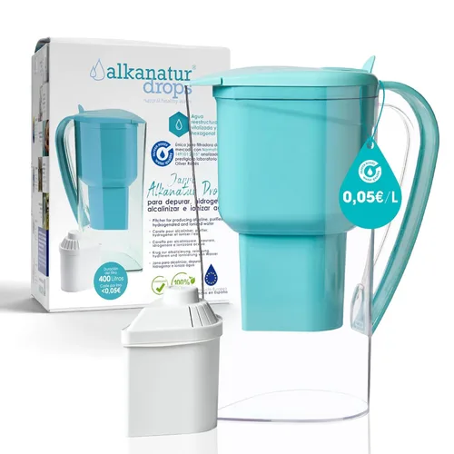 Alkanatur Jarra de filtro de agua de hidrógeno alcalino, elimina fluoruro, cloro, microplásticos, PFA, carbón de coco activado con plomo, ionizador,