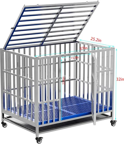 Miniatura 2 de Jaula plegable de acero inoxidable para perros, 30, 37, 42, 48 pulgadas, rueda con cerradura, con bandeja, apilable, resistente, divisor