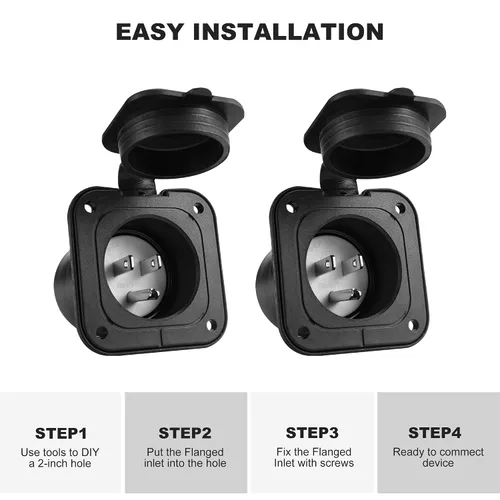 Miniatura 7 de Entrada con brida de 15 amperios, 125 V, enchufe de entrada de alimentación de orilla RV NEMA 5-15 con cubierta impermeable #2 poste de 3 cables