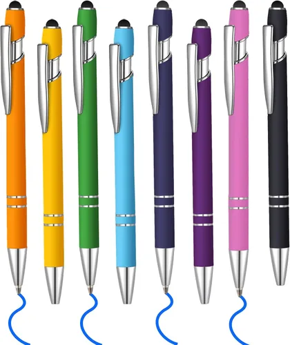 Miniatura 17 de 8 piezas de bolígrafo de tinta azul con punta de lápiz capacitivo 2 en 1 bolígrafo de metal con lápiz capacitivo para pantallas táctiles